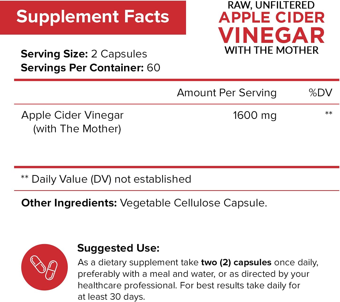 Apple Cider Vinegar Capsules with The Mother - 120 Vegan ACV Pills - Best Supplement for Healthy Weight Loss, Diet, Keto, Digestion, Detox, Immune - Powerful Cleanser  Appetite Suppressant Non-GMO