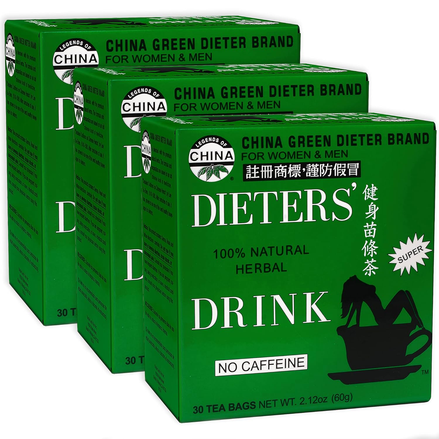 China Green Dieters Tea by Uncle Lee - Detox Tea with Senna Laxative, Constipation Relief for Adults, Supports A Healthy Weight, Caffeine-Free Herbal Tea Bags, 30 Count (Pack of 3)
