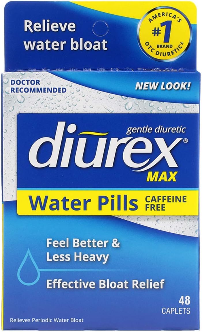 Diurex Max - Maximum Strength Caffeine-Free Diuretic Water Pills - Feel Better and Less Heavy , 48 Count (Pack of 1)