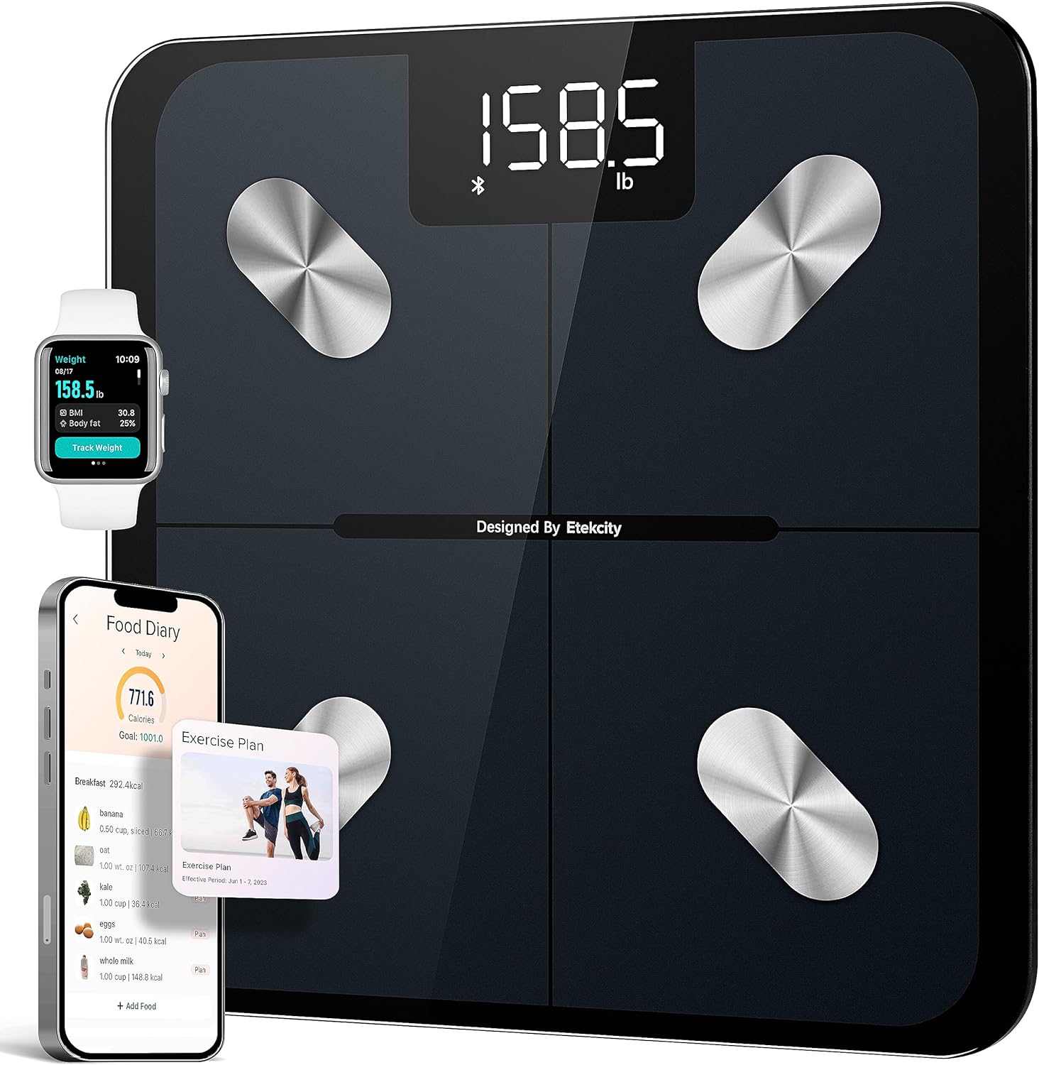 Etekcity Smart Scale for Body Weight and Fat Percentage, Digital Bathroom Accurate Weighing Machine for Peoples Bmi Muscle, Bluetooth Electronic Body Composition Monitor Syncs with App, 400lb