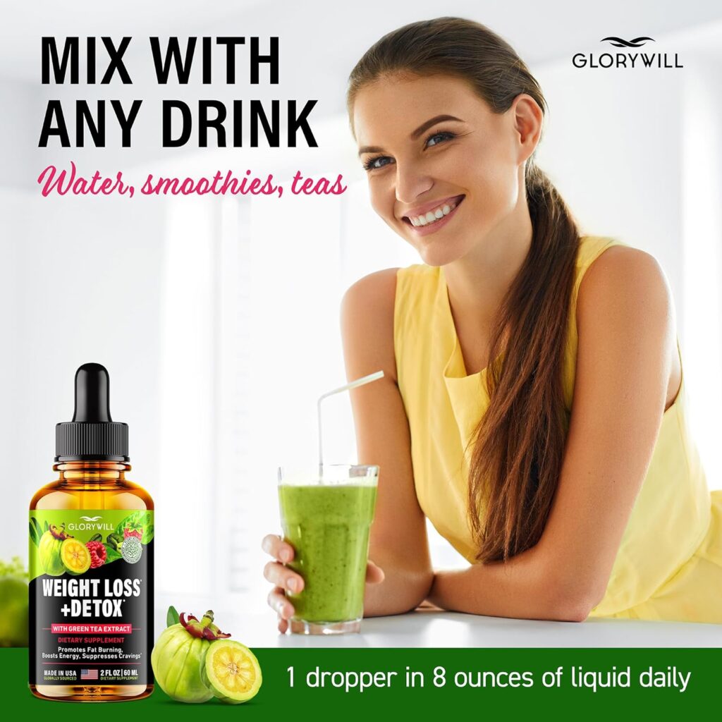 Glory Will Inc Weight Loss Drops Natural Detox Made in USA - Diet Drops for Fat Loss - Effective Appetite Suppressant  Metabolism Booster - 2 Fl Oz