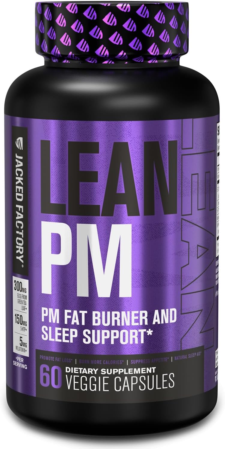 Jacked Factory Lean PM Night Time Fat Burner, Sleep Aid Supplement,  Appetite Suppressant for Men and Women - 60 Stimulant-Free Veggie Weight Loss Diet Pills