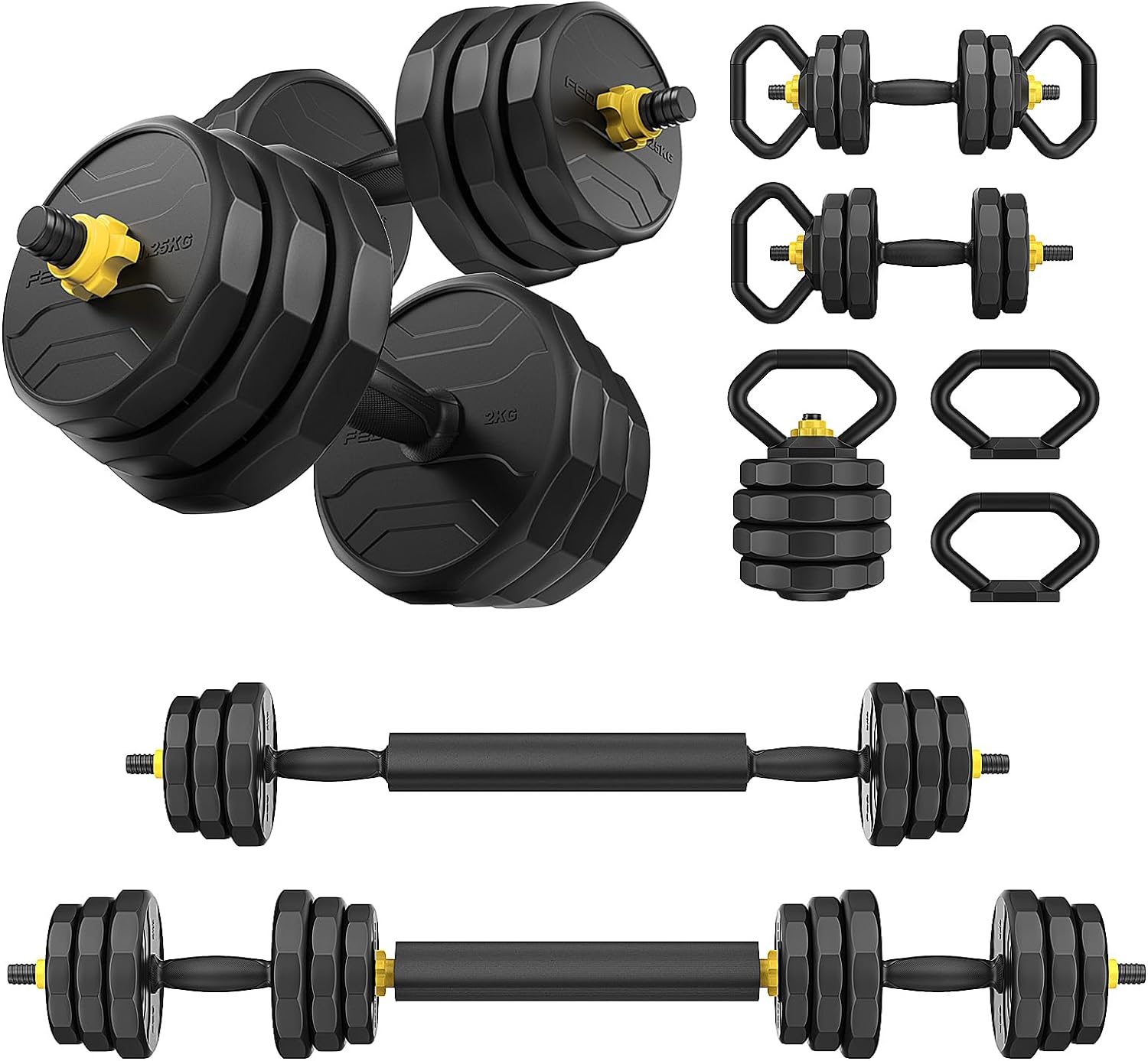 FEIERDUN Adjustable Dumbbells, 44/66lbs Free Weight Set with 4 Modes, Used as Barbell, Kettlebells, Push up Stand, Fitness Exercises for Home Gym Suitable Men/Women