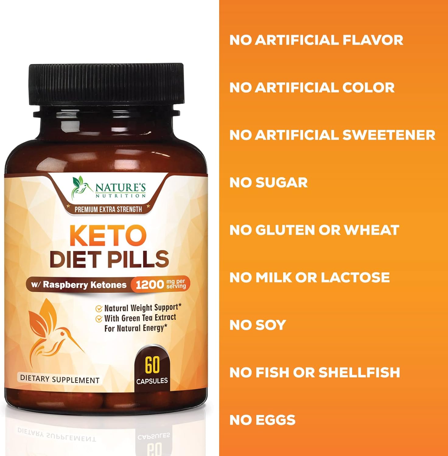 Keto Pills 1200mg - Advanced Support Lean Keto Diet Pills - Use Fat for Energy  Focus in Ketosis - Ultra Fast Prime Keto Supplement for Women  Men - Natures Optimal Max Keto - 60 Capsules