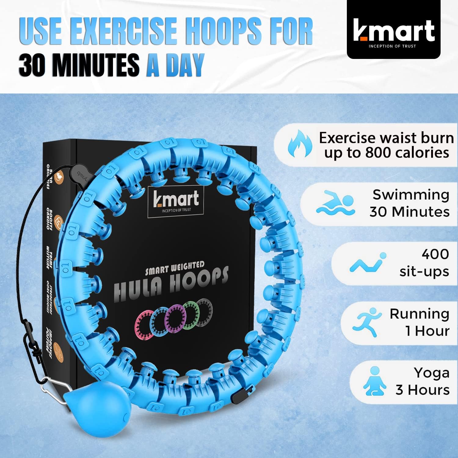 K-MART Smart Hula Ring Hoops, Weighted Hula Circle 24 Detachable Fitness Ring with 360 Degree Auto-Spinning Ball Gymnastics, Massage, Adult Fitness for Weight Loss