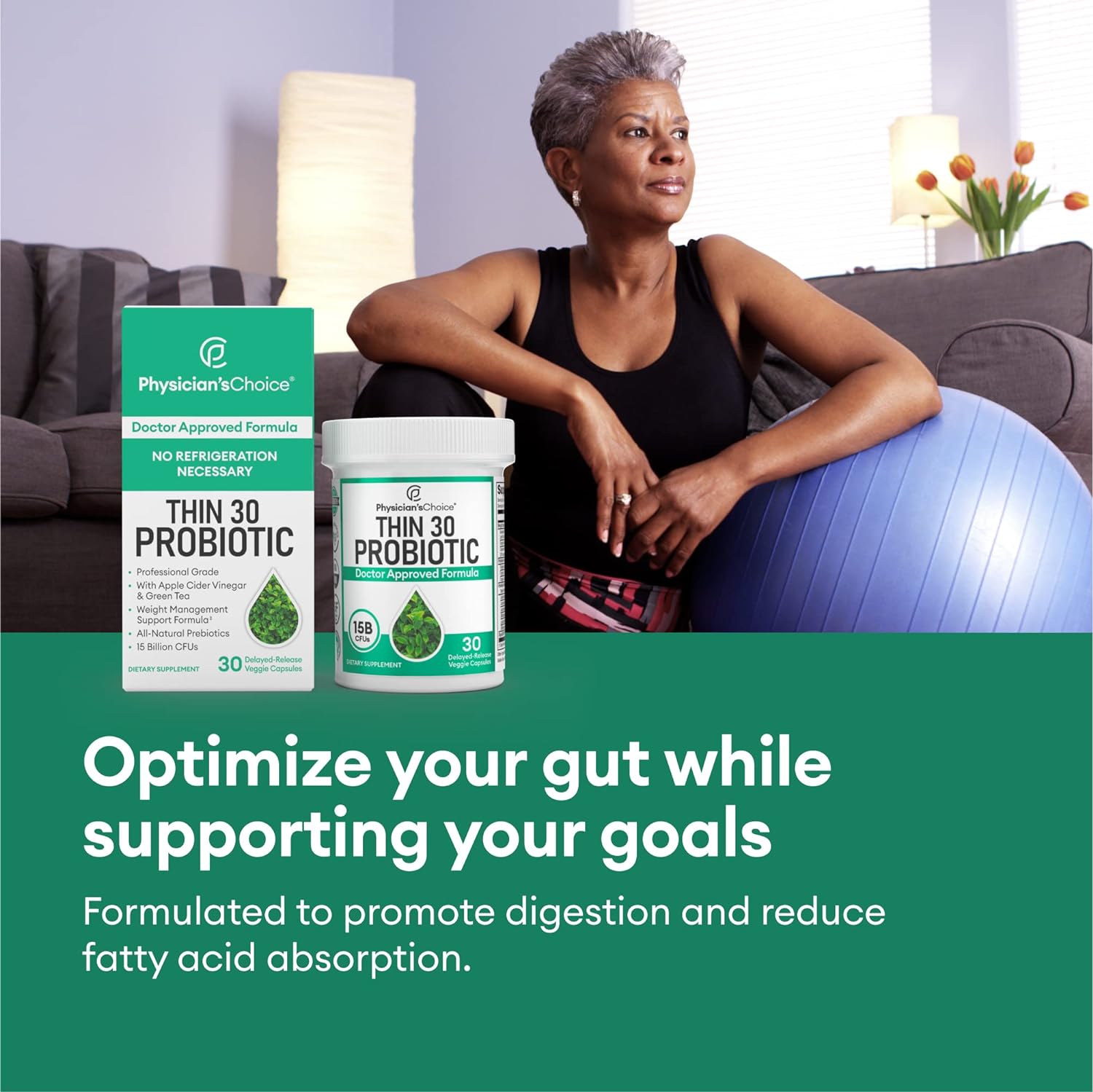 Physicians CHOICE Probiotics for Weight Management  Bloating - 6 Probiotic Strains - Prebiotics - Key ingredient Cayenne  Green Tea - Supports Gut Health - Weight Management for Women  Men - 30 CT