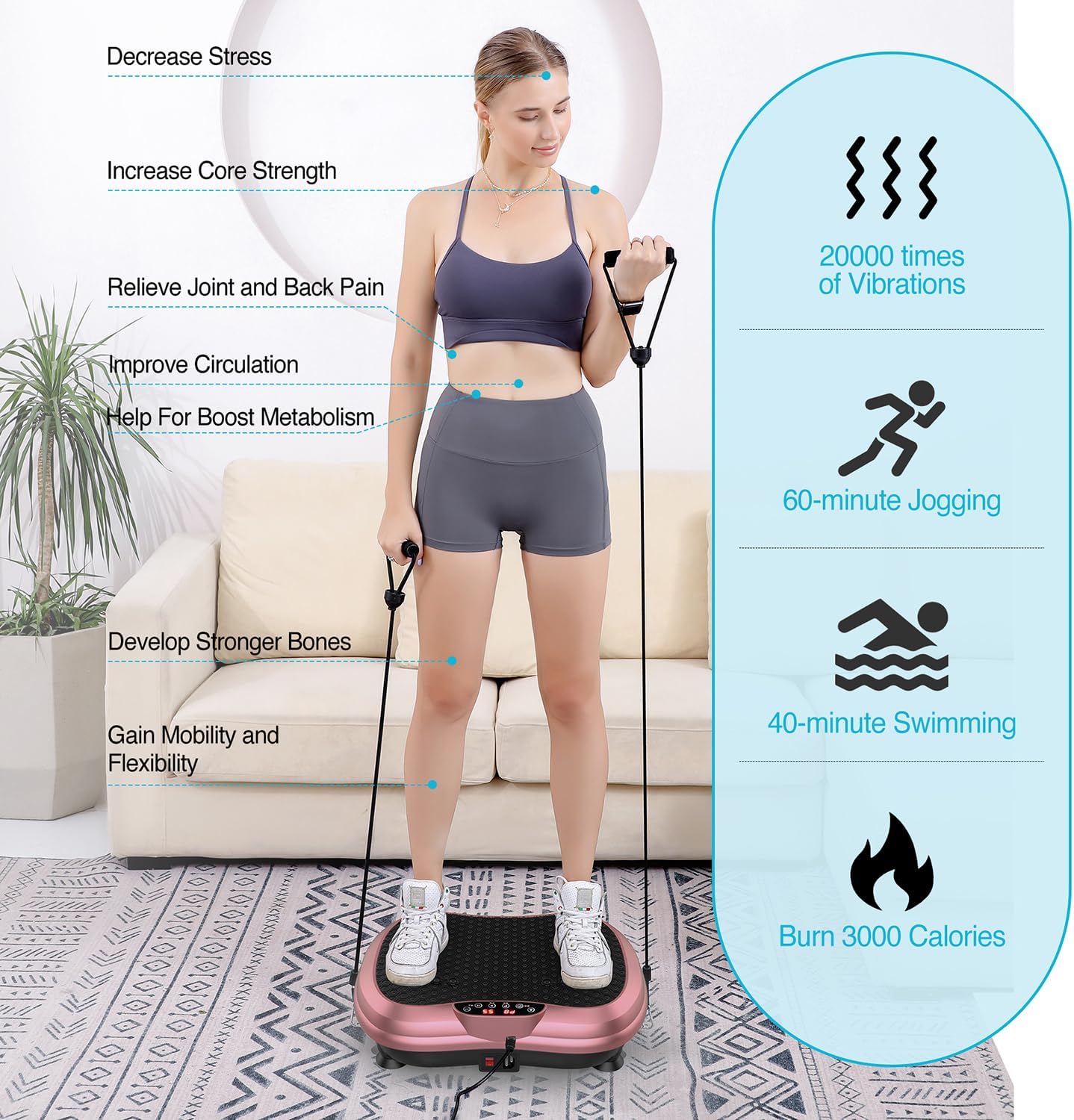Vibration Plate Exercise Machine Whole Body Workout Power Vibrate Fitness Platform Vibrating Machine Exercise Board for Weight Loss Shaping Toning Wellness Home Gyms Workout